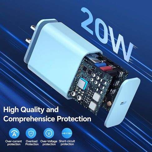 شاحن هاتف 16 15 شحن سريع، 3 عبوات 20 وات USB C شاحن حائط ملون مع كابل USB-C إلى C بطول 6 أقدام متوافق مع iPhone 16 15 Pro/Plus/Pro Max، Pad Pro 12.9/11 بوصة، Pad Air 5th in Kuwait