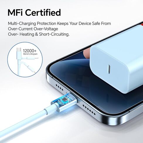 شاحن هاتف 16 15 شحن سريع، 3 عبوات 20 وات USB C شاحن حائط ملون مع كابل USB-C إلى C بطول 6 أقدام متوافق مع iPhone 16 15 Pro/Plus/Pro Max، Pad Pro 12.9/11 بوصة، Pad Air 5th in Kuwait