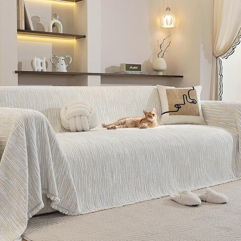 أغطية أريكة قابلة للغسل للأريكة، أغطية أريكة بوهو تشينيل بيضاء ناعمة لـ 2 وسادة مقسمة على شكل حرف L، غطاء أريكة صديق للحيوانات الأليفة، بطانية مجعدة مضادة للخدش مع شرابات 71 بوصة × 118 بوصة in Kuwait