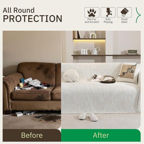 أغطية أريكة قابلة للغسل للأريكة، أغطية أريكة بوهو تشينيل بيضاء ناعمة لـ 2 وسادة مقسمة على شكل حرف L، غطاء أريكة صديق للحيوانات الأليفة، بطانية مجعدة مضادة للخدش مع شرابات 71 بوصة × 118 بوصة in Kuwait