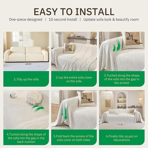 أغطية أريكة قابلة للغسل للأريكة، أغطية أريكة بوهو تشينيل بيضاء ناعمة لـ 2 وسادة مقسمة على شكل حرف L، غطاء أريكة صديق للحيوانات الأليفة، بطانية مجعدة مضادة للخدش مع شرابات 71 بوصة × 118 بوصة in Kuwait