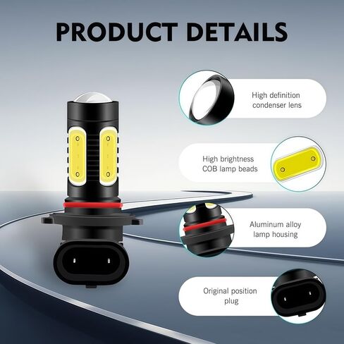 2 PCS Car 9005 LED Bulbs, 6000K High-brightness COB Lamp Beads, Waterproof Replacement Front Fog Lamps with Effective Heat Dissipation Plug and Play, Universal for Cars (Ice Blue) in Kuwait