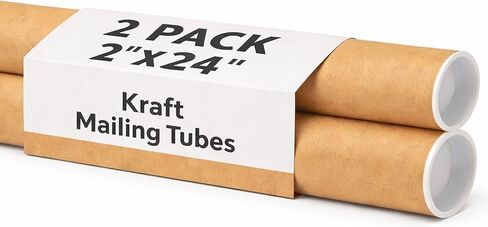 أنابيب بريدية مع أغطية، 2 بوصة × 24 بوصة - عبوة واحدة - كرافت - للشحن والتعبئة والتغليف الدائري السائب، والبريد من الورق المقوى، والملصقات، والمطبوعات الفنية، والخرائط، والمخططات in Kuwait