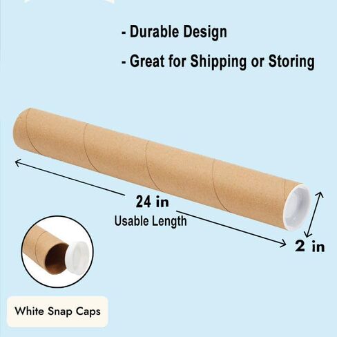 Mailing Tubes with Caps, 2 in x 24 in - 1 Pack - Kraft - for Shipping, Packing, Bulk Round Packaging, Cardboard Mailers, Poster, Art Prints, Maps, Blueprint in Saudi Arabia