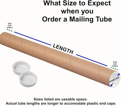 Mailing Tubes with Caps, 2 in x 24 in - 1 Pack - Kraft - for Shipping, Packing, Bulk Round Packaging, Cardboard Mailers, Poster, Art Prints, Maps, Blueprint in Saudi Arabia