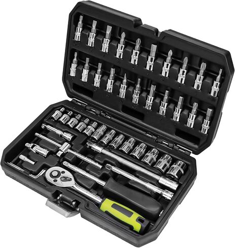 15pcs 1/4 Inch Drive Ratchet Socket Wrench Set, with Metric 4-14mm and Front and Rear Quick Released Ratchet Handle and Extension Bar Universal Joint Hand Drill Adapter, Portable Organizer in Saudi Arabia