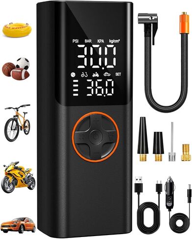 AIRSURE Tire Inflator Portable Air Compressor, 150PSI Cordless Tire Pump with USB Output, 12V DC Car Plug & Dual Power 6000mAh, Fast Inflation Air Pump for Cars, Bikes, Motorcycles and Balls in Saudi Arabia