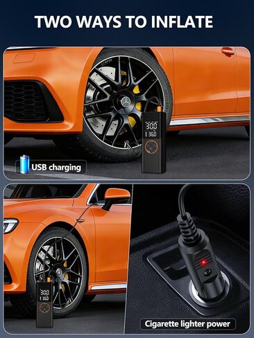 AIRSURE Tire Inflator Portable Air Compressor, 150PSI Cordless Tire Pump with USB Output, 12V DC Car Plug & Dual Power 6000mAh, Fast Inflation Air Pump for Cars, Bikes, Motorcycles and Balls in Saudi Arabia