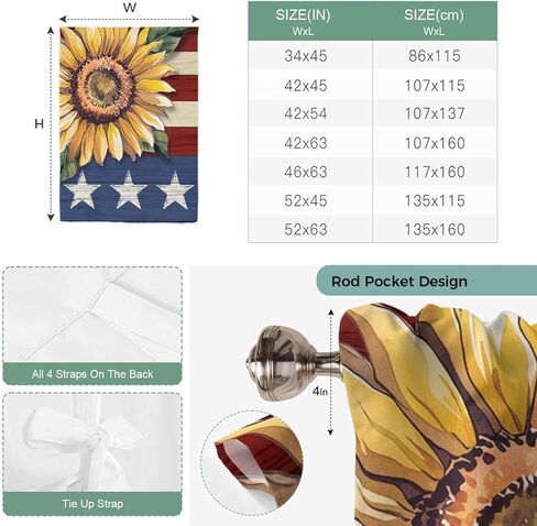 Sunflower America Flag Tie Up Curtains for Window, Farmhouse Retro US Flag Thermal Insulated Balloon Shade Adjustable Rod Pocket Curtains Valance Panels for Kitchen Bathroom Café 52'' x 63'' in Saudi Arabia
