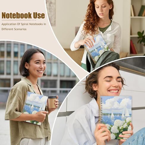 WUCHJ Coastal Beach White Hydrangea Floral Notebook, Nautical Sailboat Ocean Journal, Hydrangea Flower Spiral Notebook Journal for Note Taking, Beach Office Supplies, 5.5x8.3 Inch in Saudi Arabia