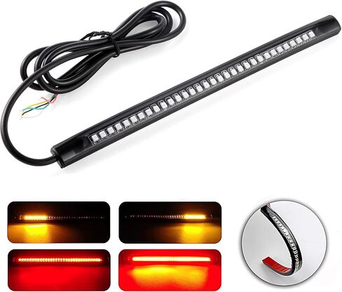 LivTee Universal 8" Flexible LED Light Strip with Tail Brake Stop Turn Signal Lights All-in-one for Motorcycle Scooter Quad Cruiser Off Road, Red/Amber in Kuwait