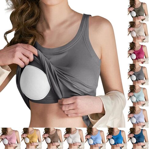 Womens Tank Top Built in Bra Scoop Neck Padded Knit Summer Tank Tops Sports Athletic Workout Support Cami Top in Saudi Arabia