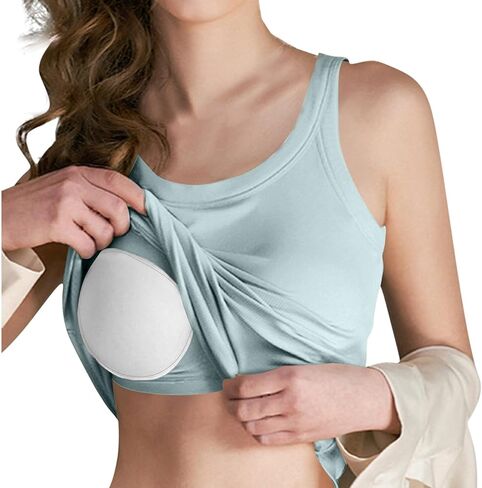 Womens Tank Top Built in Bra Scoop Neck Padded Knit Summer Tank Tops Sports Athletic Workout Support Cami Top in Saudi Arabia