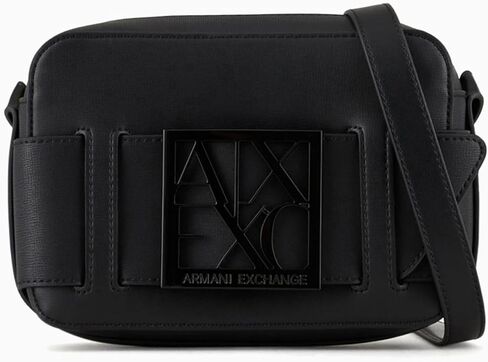 Armani Exchange Women's Logo Placket Top Zip Camera Crossbody Bag, Black, One Size in Saudi Arabia