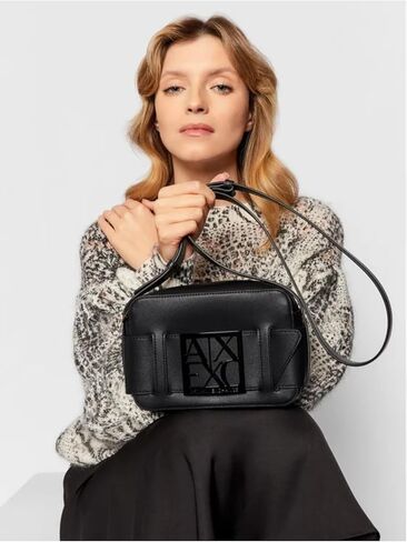 Armani Exchange Women's Logo Placket Top Zip Camera Crossbody Bag, Black, One Size in Saudi Arabia