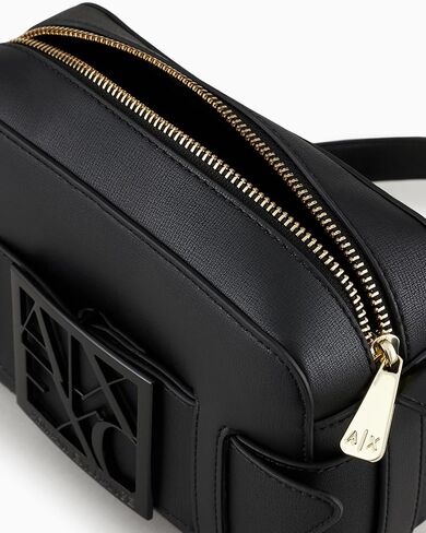 Armani Exchange Women's Logo Placket Top Zip Camera Crossbody Bag, Black, One Size in Saudi Arabia