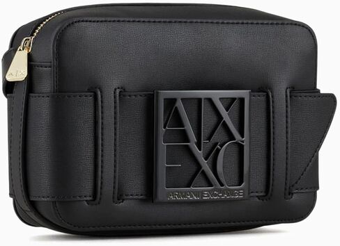Armani Exchange Women's Logo Placket Top Zip Camera Crossbody Bag, Black, One Size in Saudi Arabia