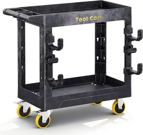 LDHTHOPI Heavy Duty Plastic Utility Cart 850LBS Capacity 2 Shelf Service Cart Rolling Utility Carts with Swivel Wheels & Ergonomic Handle for Warehouse, Garage, Cleaning, Manufacturing in Saudi Arabia