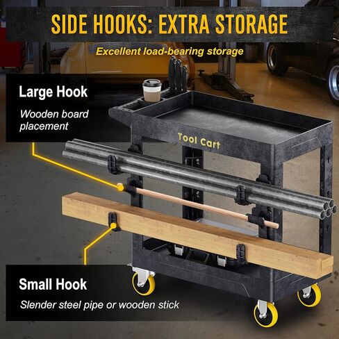 LDHTHOPI Heavy Duty Plastic Utility Cart 850LBS Capacity 2 Shelf Service Cart Rolling Utility Carts with Swivel Wheels & Ergonomic Handle for Warehouse, Garage, Cleaning, Manufacturing in Saudi Arabia