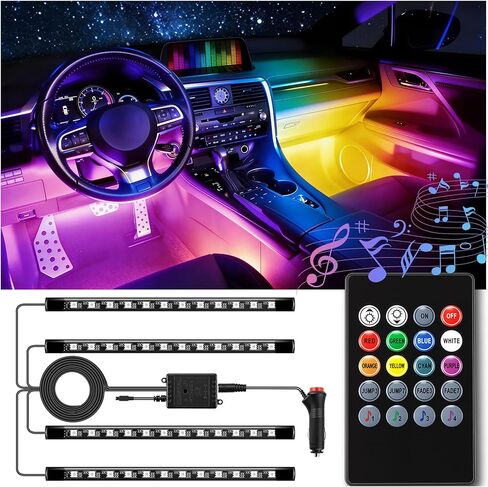 LivTee Car Led Interior Lights，4pcs 48 LED Multicolor Music Car Interior Accessories Under Dash Lighting Waterproof Kit with Sound Active Function and Wireless Remote Control, Car Charger Included in Kuwait