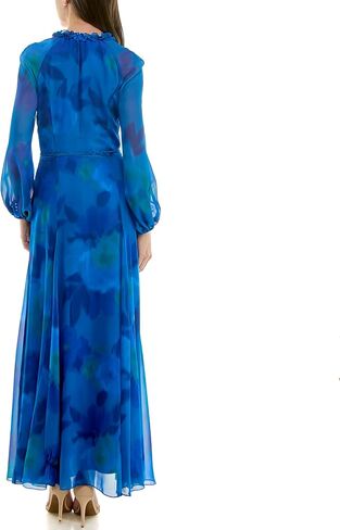 Taylor Women's Long Sleeve V-Neck Floral Print Braided Belt Sheath Maxi Dress in Saudi Arabia
