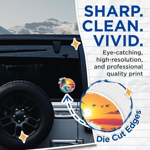 (2 Pack) Ocean Sunset with Palm Tree Stickers - Beach Bum Ocean Lover Sticker - 5 Inches On Longest Side - Premium Vinyl Decal - Sticks to Any Smooth Flat Surface - Made in USA - BMCS2005 in Kuwait