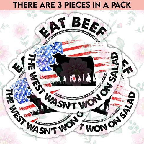 TODOLIA (3Pcs-3in) Eat Beef The West Wasn't Won On Salad Sticker Funny Eat Beef Carnivore Sticker Meat Lover Gift Decoration Planner Tablet Laptop Helmet Vehicles Decal in Kuwait