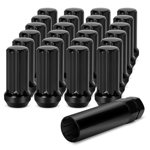 dynofit 14mmx1.5 Wheel Lug Nuts, 24x Black M14x1.5 Lug Nut, Conical/Cone Bulge Seat, Closed End Lug Nuts with 2 Socket Keys for Chevy GMC Cadillac Lincoln SAAB Saturn 6 Lug Aftermarket Wheel in Kuwait