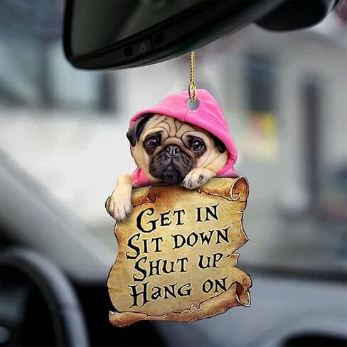 2021 New Cute Dog Two Sided Hanging Ornament with A Treasure Map,Puppy Two Sided Ornament,Get in Sit Down Shut Up Ornament Boston Terrier Lover Gifts for Animal Lover Car Mirror. (D) in Saudi Arabia