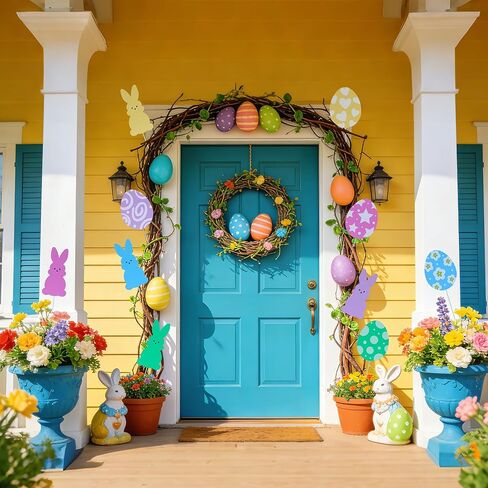 10 قطع 10 بوصة لتزيين شجرة عيد الفصح من أعواد أرنب البيض، أعواد شجرة بيض أرنب عيد الفصح كبيرة جدًا، علامات زينة ملونة لشجرة عيد الفصح لفصل الربيع في الأماكن المغلقة وفي الهواء الطلق وديكور حفلات مزهرية زهور in Kuwait