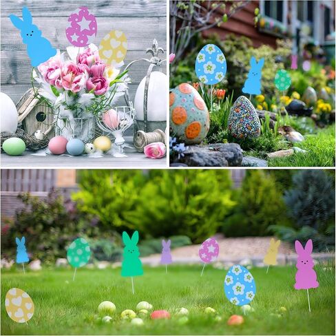 10 قطع 10 بوصة لتزيين شجرة عيد الفصح من أعواد أرنب البيض، أعواد شجرة بيض أرنب عيد الفصح كبيرة جدًا، علامات زينة ملونة لشجرة عيد الفصح لفصل الربيع في الأماكن المغلقة وفي الهواء الطلق وديكور حفلات مزهرية زهور in Kuwait