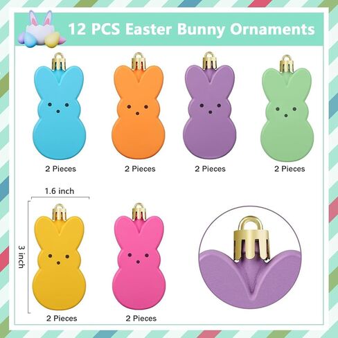 12 قطعة من زخارف أرنب عيد الفصح المعلقة، زخارف أرنب ملونة لتزيين الأشجار، زخارف معلقة لشجرة عيد الفصح للمنزل والمدرسة وديكور الحائط in Kuwait
