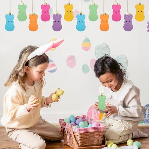 12 Pcs Easter Bunny Hanging Ornaments Decoration, Colorful Bunny Ornaments for Tree Decorations, Easter Tree Hanging Ornaments for Home School Party Decor Wall Decor in Saudi Arabia