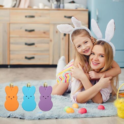 12 قطعة من زخارف أرنب عيد الفصح المعلقة، زخارف أرنب ملونة لتزيين الأشجار، زخارف معلقة لشجرة عيد الفصح للمنزل والمدرسة وديكور الحائط in Kuwait