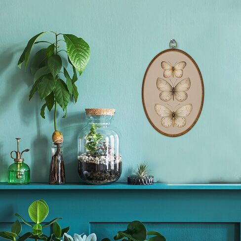 Luipk Vintage Butterfly Oval Wall Art Decor, Rustic Cottagecore Butterfly Canvas Art Framed, Neutral Farmhouse Moth Oval Wall Hanging Decorations for Home Bedroom Living Room Decor, 8.6x11.4in in Saudi Arabia
