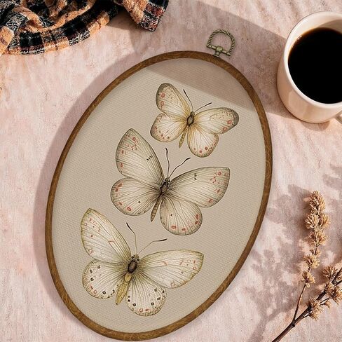Luipk Vintage Butterfly Oval Wall Art Decor, Rustic Cottagecore Butterfly Canvas Art Framed, Neutral Farmhouse Moth Oval Wall Hanging Decorations for Home Bedroom Living Room Decor, 8.6x11.4in in Saudi Arabia