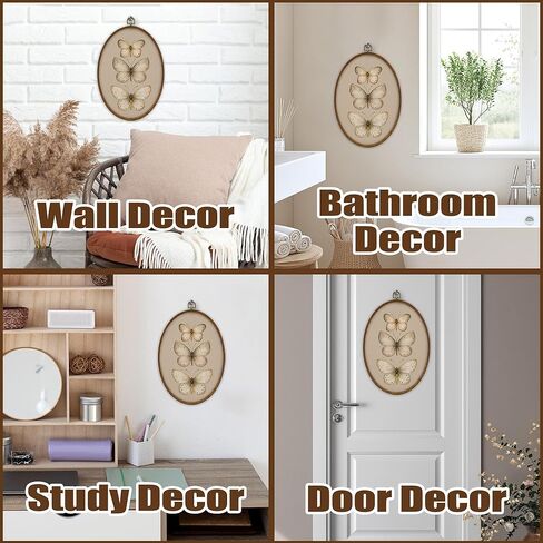 Luipk Vintage Butterfly Oval Wall Art Decor, Rustic Cottagecore Butterfly Canvas Art Framed, Neutral Farmhouse Moth Oval Wall Hanging Decorations for Home Bedroom Living Room Decor, 8.6x11.4in in Saudi Arabia