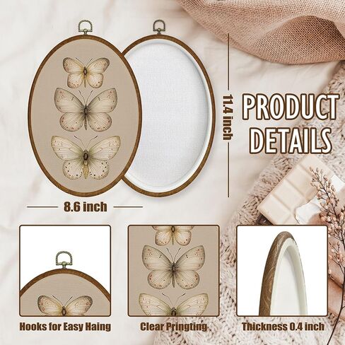 Luipk Vintage Butterfly Oval Wall Art Decor, Rustic Cottagecore Butterfly Canvas Art Framed, Neutral Farmhouse Moth Oval Wall Hanging Decorations for Home Bedroom Living Room Decor, 8.6x11.4in in Saudi Arabia