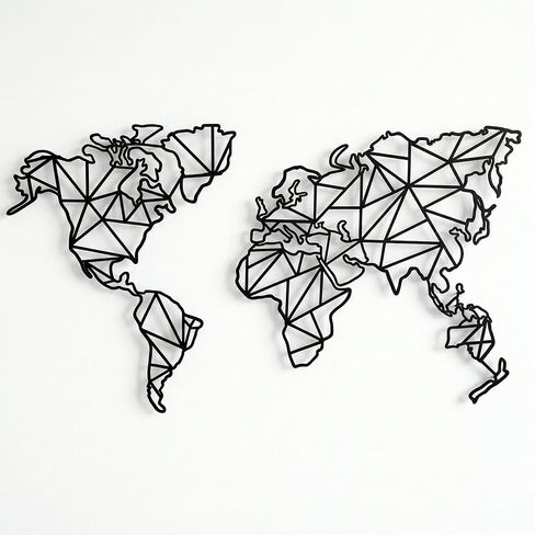 DEKADRON Metal World Map Wall Art, 2 Pieces Geometric World Map Decor, Metal Wall Decor (62" W x 40" H / 158x101cm) in Kuwait