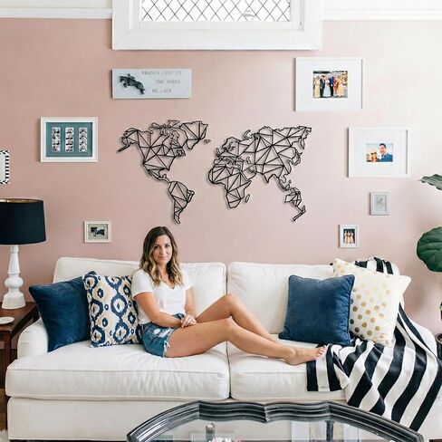 DEKADRON Metal World Map Wall Art, 2 Pieces Geometric World Map Decor, Metal Wall Decor (62" W x 40" H / 158x101cm) in Kuwait