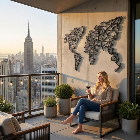 DEKADRON Metal World Map Wall Art, 2 Pieces Geometric World Map Decor, Metal Wall Decor (62" W x 40" H / 158x101cm) in Kuwait