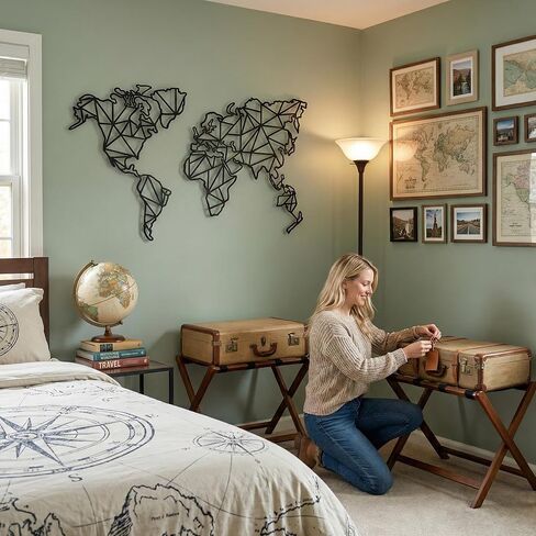 DEKADRON Metal World Map Wall Art, 2 Pieces Geometric World Map Decor, Metal Wall Decor (62" W x 40" H / 158x101cm) in Kuwait