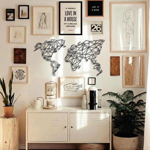 DEKADRON Metal World Map Wall Art, 2 Pieces Geometric World Map Decor, Metal Wall Decor (62" W x 40" H / 158x101cm) in Kuwait