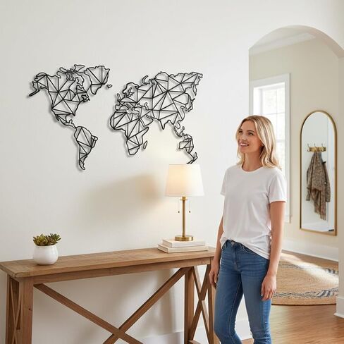 DEKADRON Metal World Map Wall Art, 2 Pieces Geometric World Map Decor, Metal Wall Decor (62" W x 40" H / 158x101cm) in Kuwait