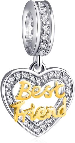 Sterling Silver Best Friend Charm Friendship Gifts Heart Charm Love Pendant with 24k Gold Plating fit Women Charm Bracelets in Saudi Arabia
