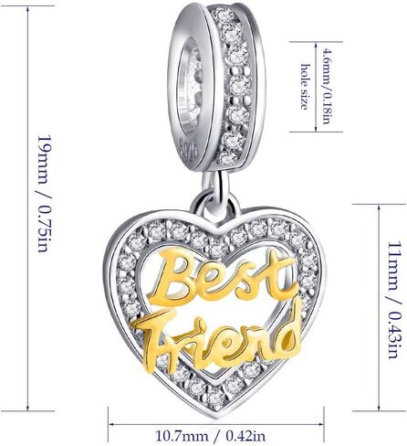 Sterling Silver Best Friend Charm Friendship Gifts Heart Charm Love Pendant with 24k Gold Plating fit Women Charm Bracelets in Saudi Arabia