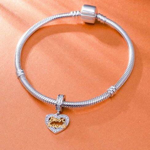 Sterling Silver Best Friend Charm Friendship Gifts Heart Charm Love Pendant with 24k Gold Plating fit Women Charm Bracelets in Saudi Arabia