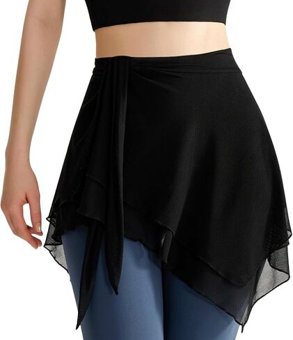Ballet Wrap Skirt for Women Mesh Dance Wrap Skirt Girls Adjustable Waist Tie Asymmetric Skate Over Scarf Skirts in Saudi Arabia