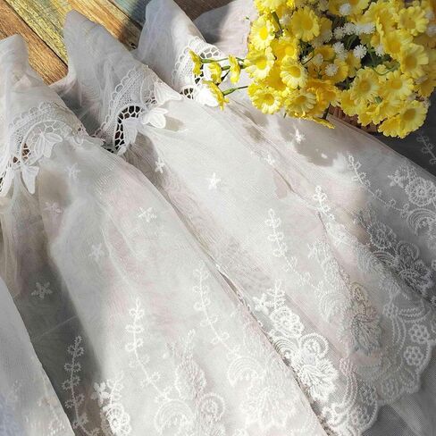 Romatic White Floral Sheer Valance for Kitchen Chic Short Curtain Tier Macrame Light Filtering Cafe Bathroom Room Divider Rod Pocket 1 Panel (W78 X L19 INCH,White) in Saudi Arabia