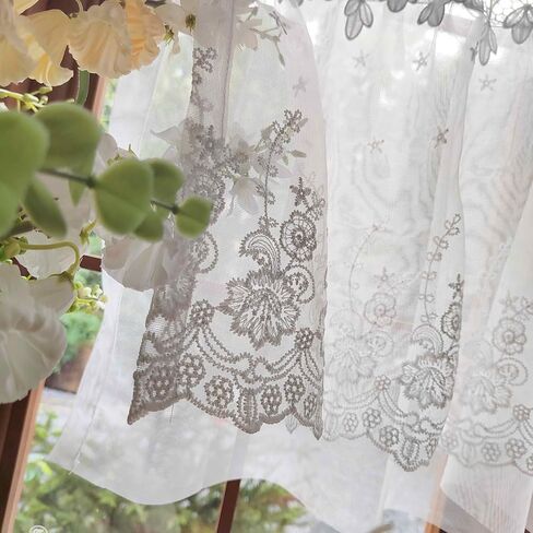 Romatic White Floral Sheer Valance for Kitchen Chic Short Curtain Tier Macrame Light Filtering Cafe Bathroom Room Divider Rod Pocket 1 Panel (W78 X L19 INCH,White) in Saudi Arabia